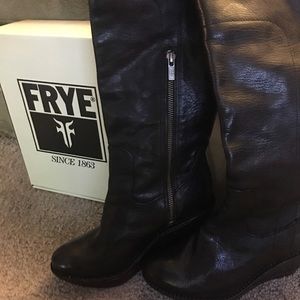 FRYE Black all leather wedge boots worn 1 time